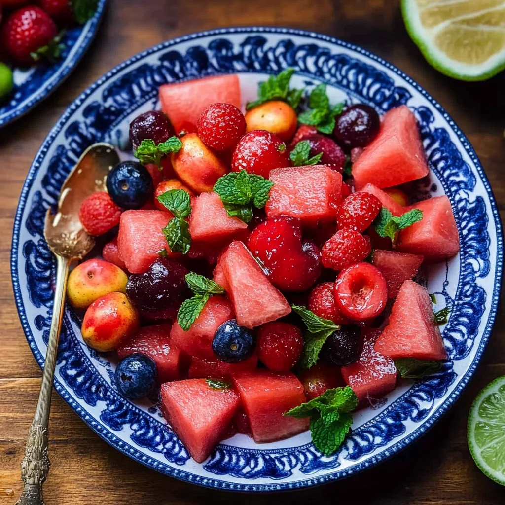 Watermelon Fruit Salad with Lime Mint Dressing