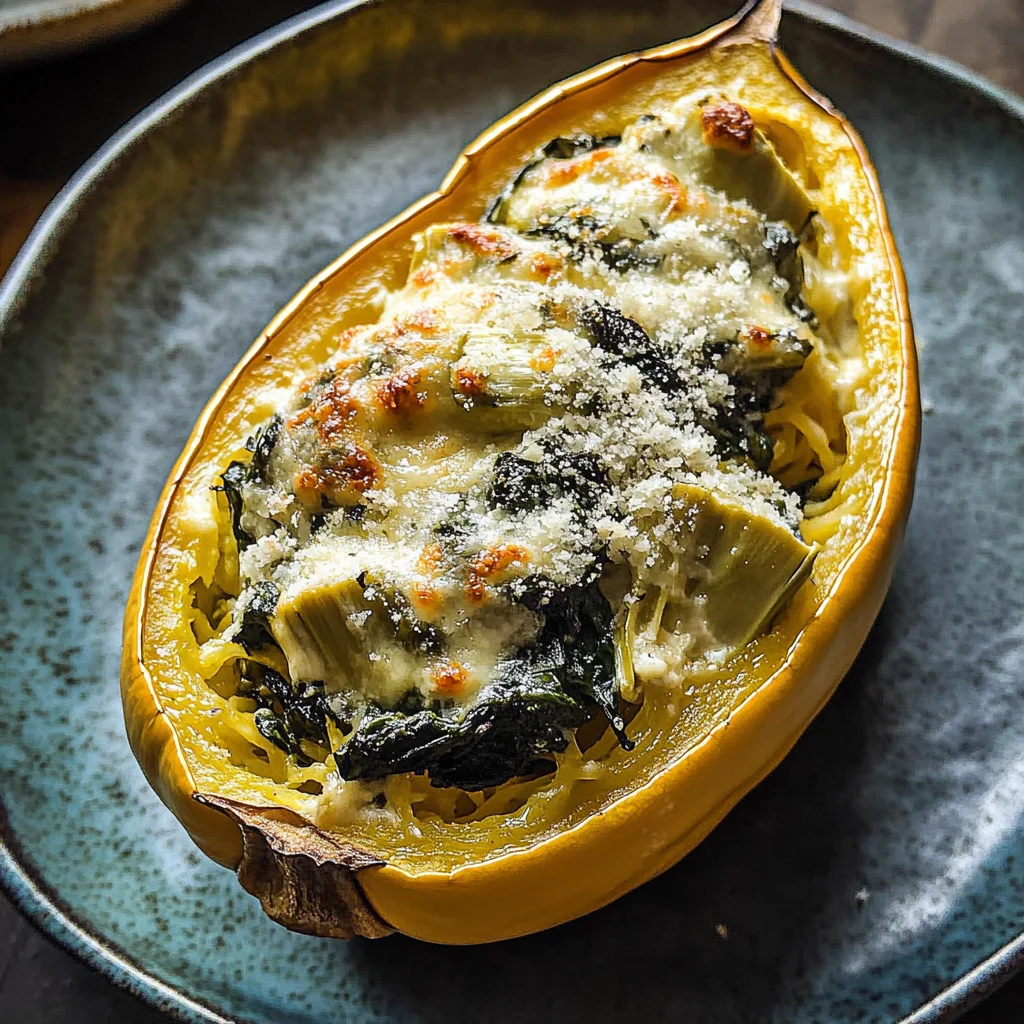 Spinach and Artichoke Stuffed Spaghetti Squash