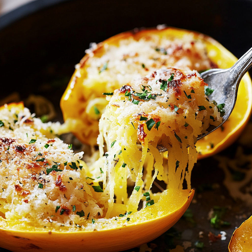 Cheesy Garlic Parmesan Spaghetti Squash