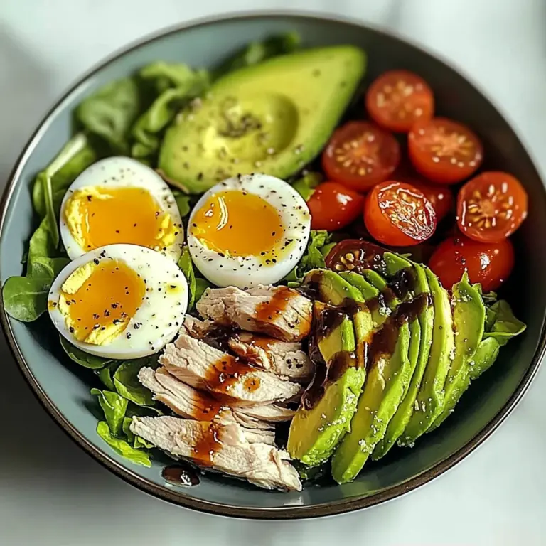 Avocado & Jammy Egg Salad Bowl with Shredded Chicken & Tomatoes