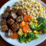 Beef Stir-Fry with Vegetables and Fried Rice