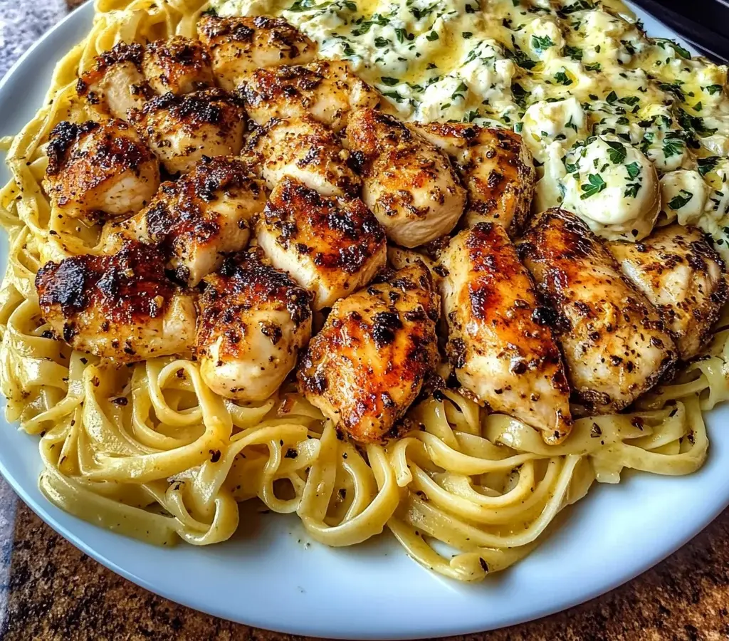 Cajun Garlic Butter Chicken with Creamy Mozzarella Linguine