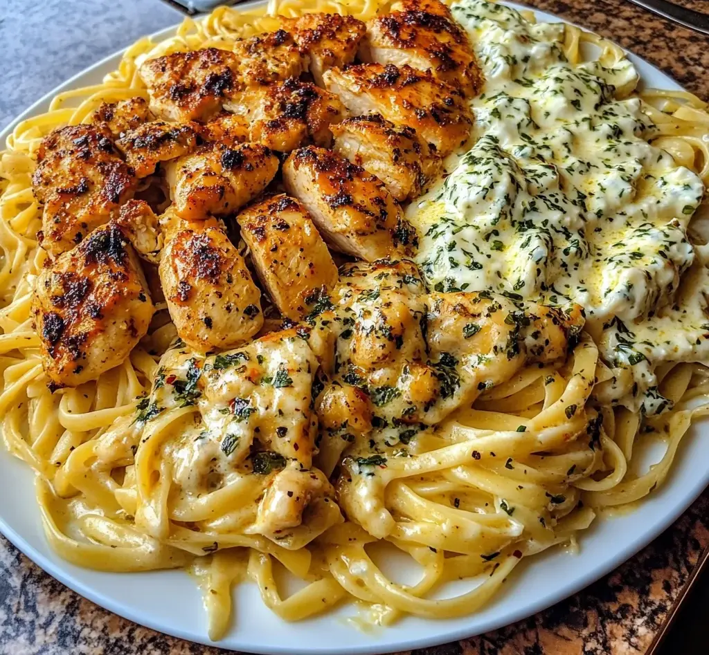 Cajun Garlic Butter Chicken with Creamy Mozzarella Linguine
