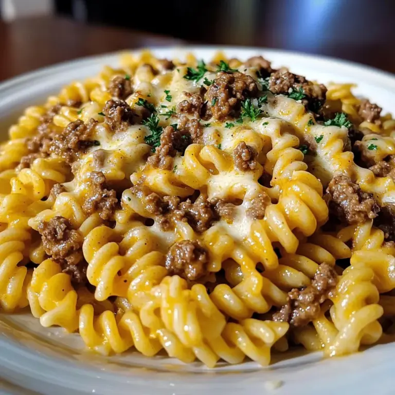 Cheesy Rotini with Garlic Butter Sauce and Ground Beef