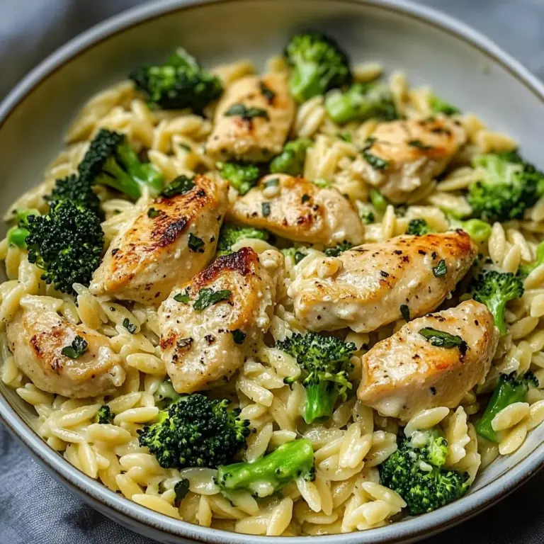 Creamy Garlic Parmesan Orzo with Chicken & Broccoli