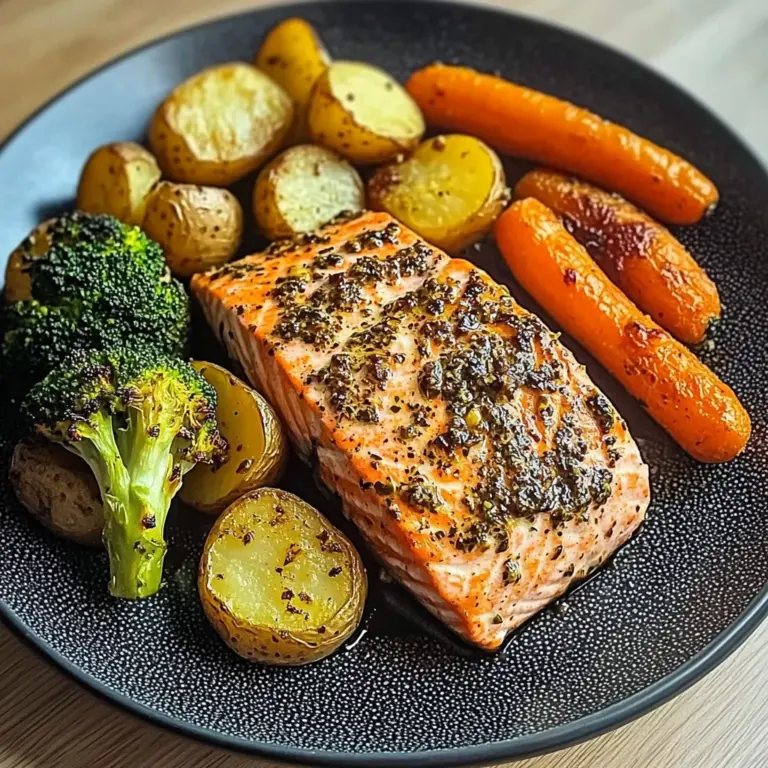 Garlic Salmon with Herbed Potatoes, Carrots & Broccoli