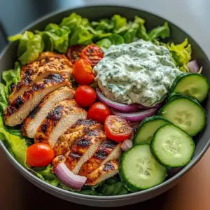 Greek Chicken Salad Bowl with Tzatziki