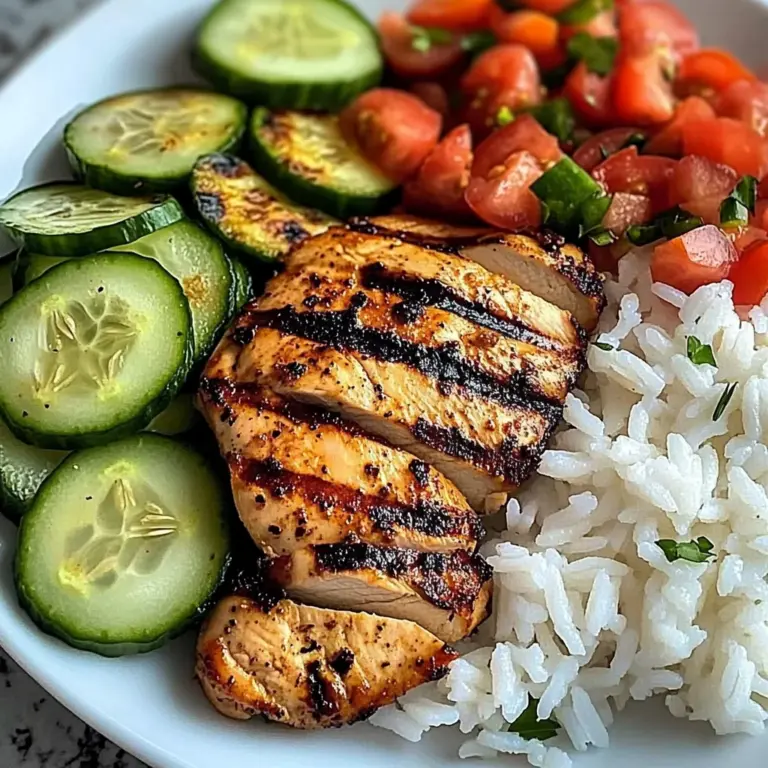 Grilled Chicken with Rice and Fresh Tomato-Cucumber Salad