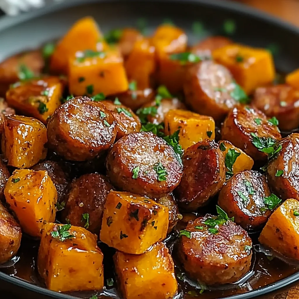 Sausage and Sweet Potatoes with Honey Garlic Sauce
