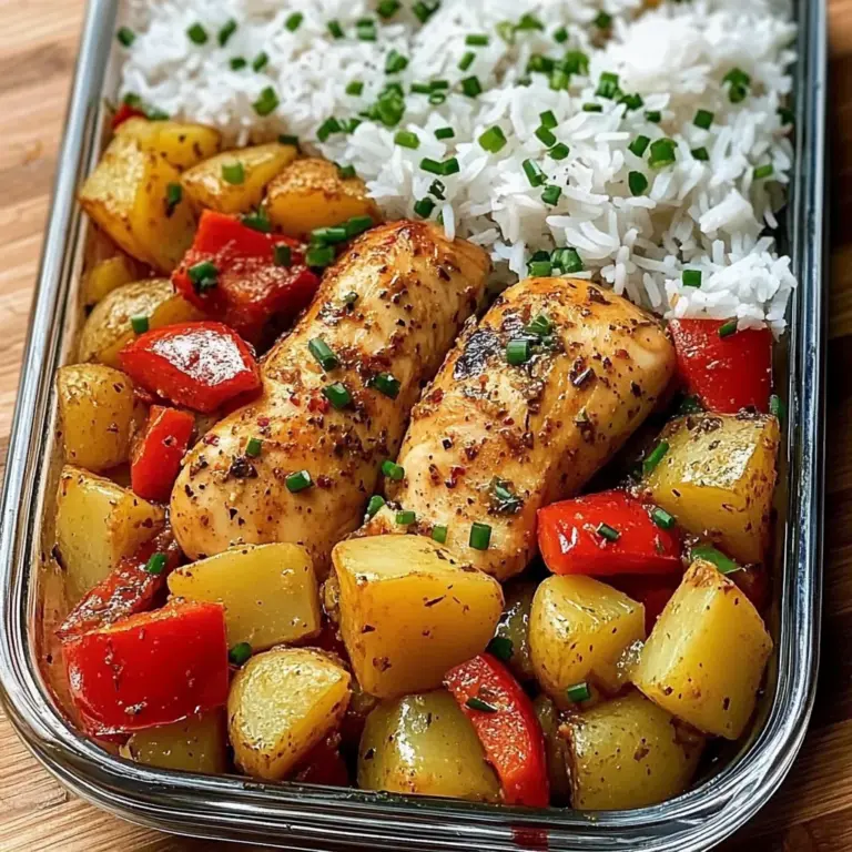 Savory Herb Chicken with Roasted Potatoes, Bell Peppers & Steamed Rice