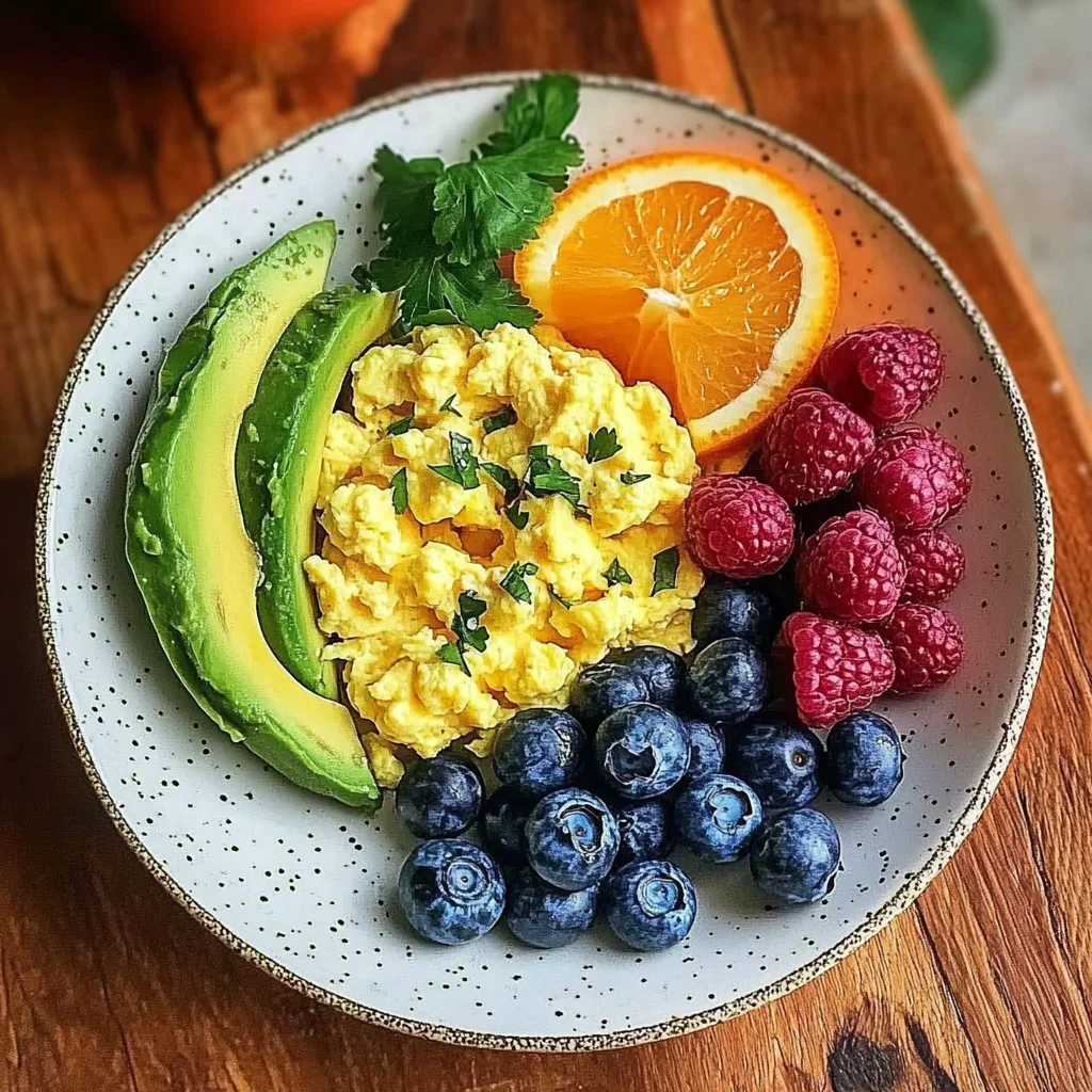 Scrambled Eggs with Avocado and Fresh Berries
