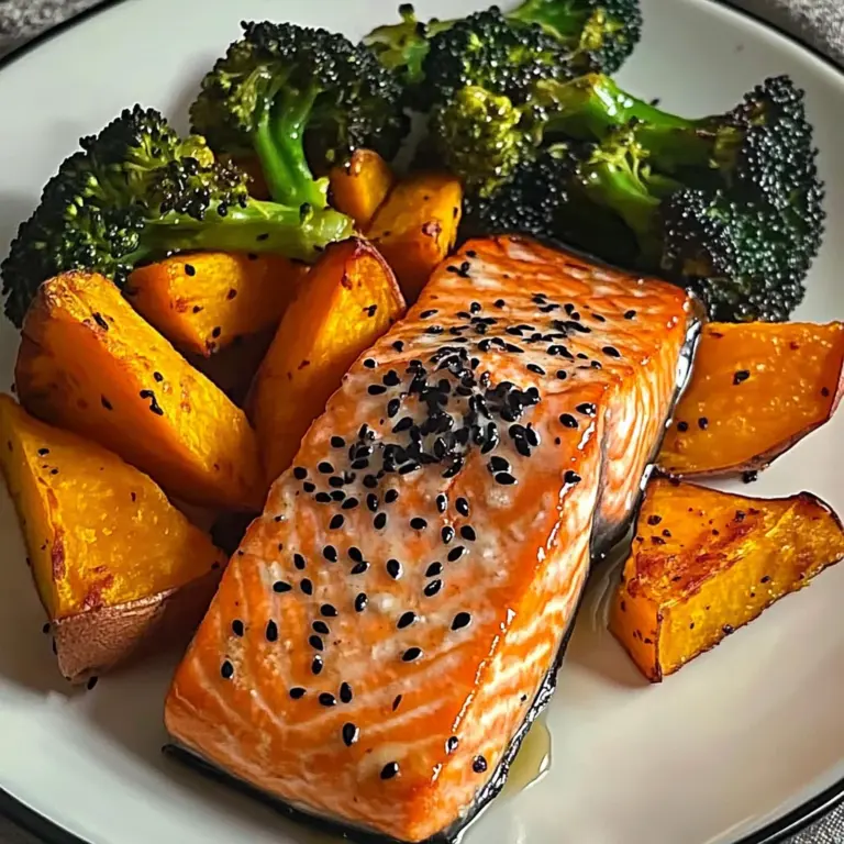 Sesame Glazed Salmon with Sweet Potato Wedges & Broccoli