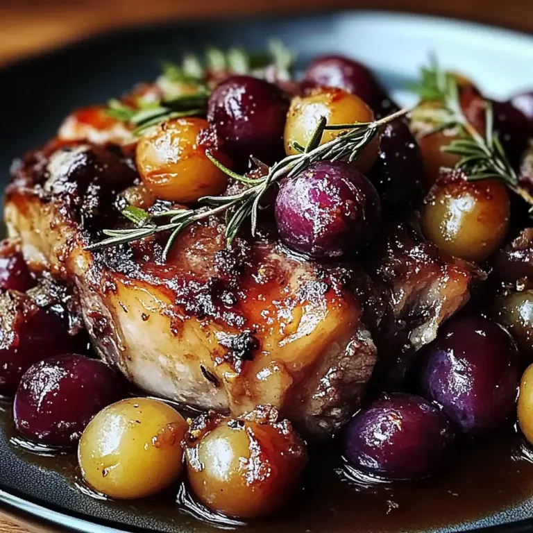 Slow-Roasted Lamb Shoulder with Rosemary, Garlic Cream & Caramelized Grapes