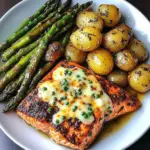 Spiced Salmon with Cheesy Asparagus & Garlic Herb Potatoes