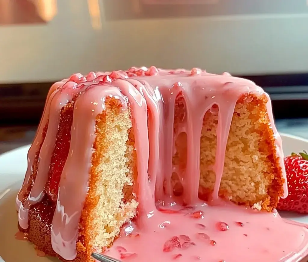 Strawberry Buttermilk Pound Cake with Pink Glaze