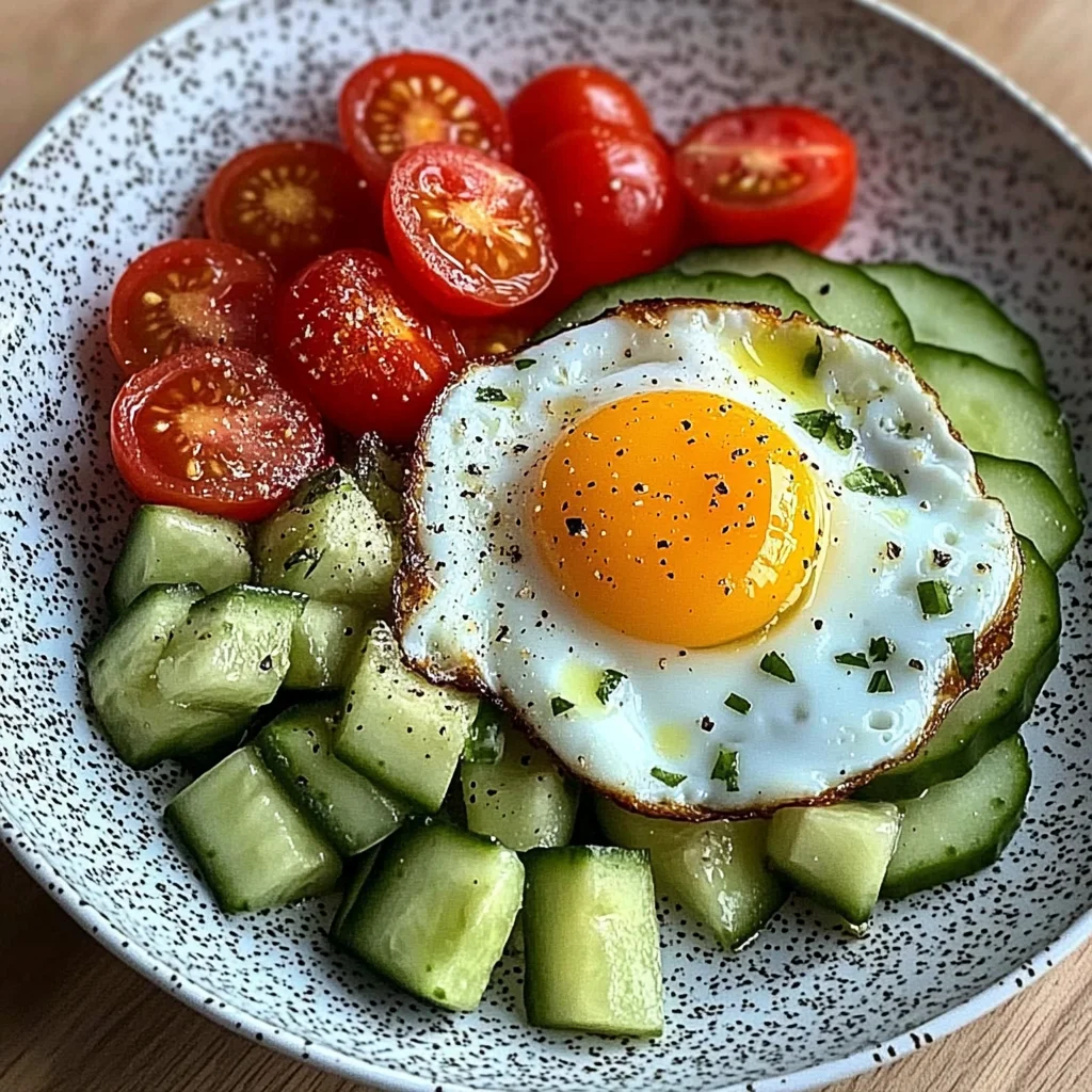 Sunny Egg with Avocado-Cucumber Tomato Salad