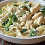 Chicken, Turkey Bacon & Spinach Alfredo Fettuccine with Broccoli
