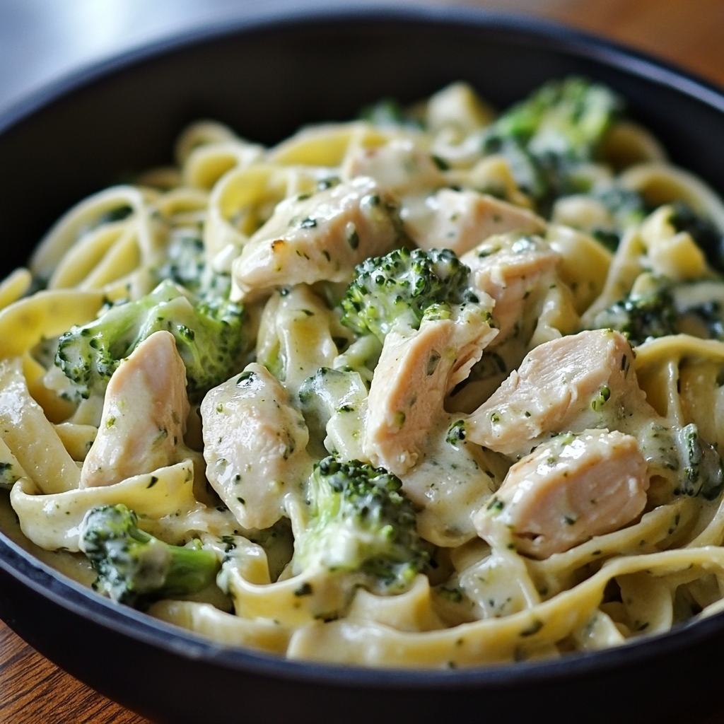 Creamy Chicken Turkey Bacon Spinach Fettuccine with Broccoli
