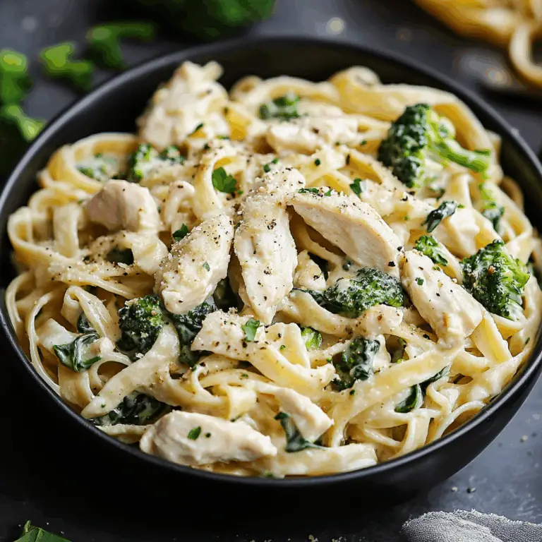 Creamy Chicken Turkey Bacon Spinach Fettuccine with Broccoli