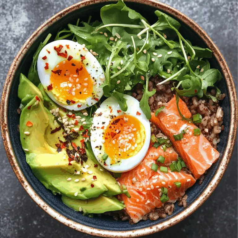 Salmon, Brown Rice & Soft-Boiled Egg Bowl with Avocado