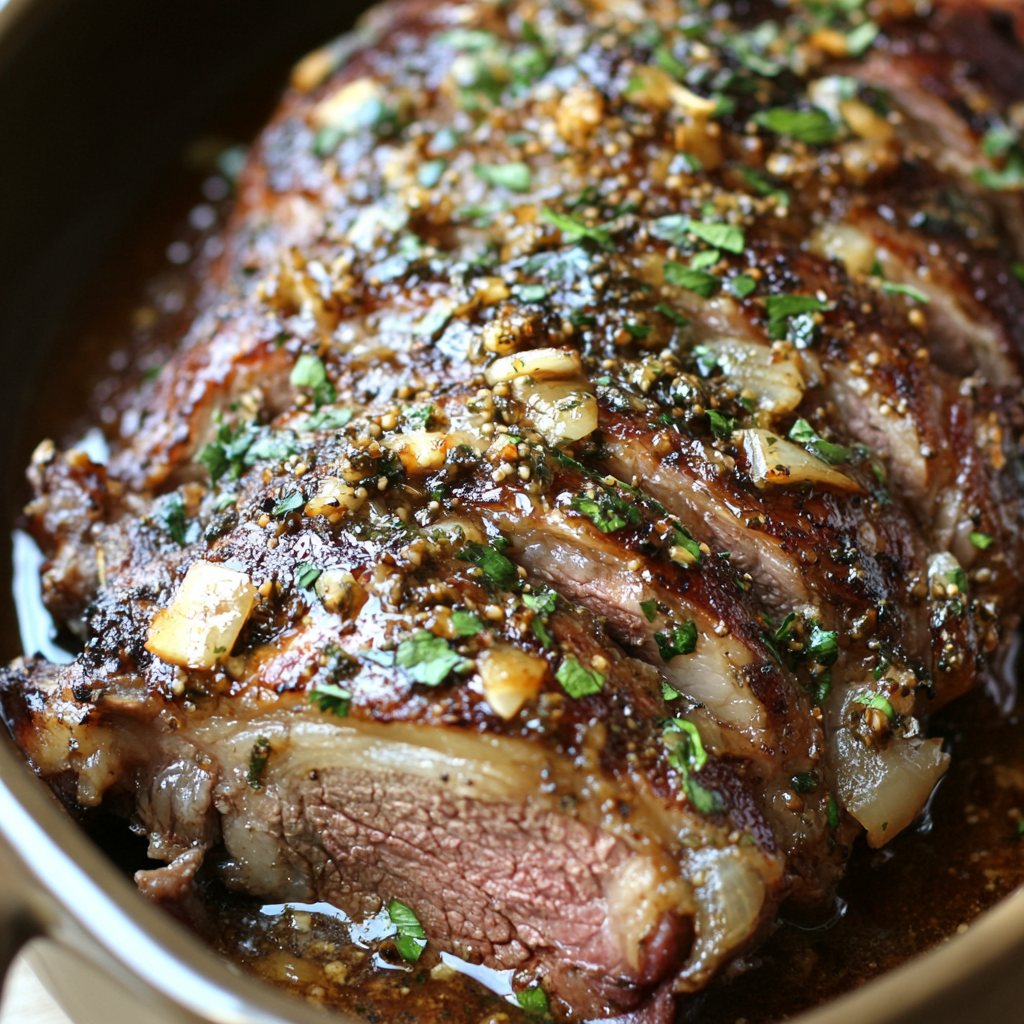 Slow-Roasted Lamb Shoulder with Garlic-Honey Mustard Glaze