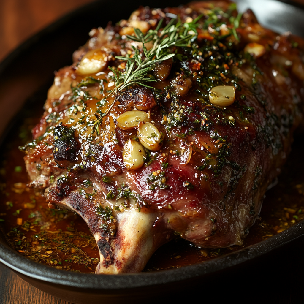 Slow-Roasted Lamb Shoulder with Garlic-Honey Mustard Glaze