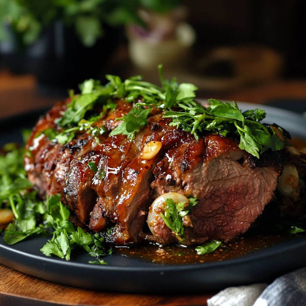 Slow-Roasted Lamb Shoulder with Garlic-Honey Mustard Glaze