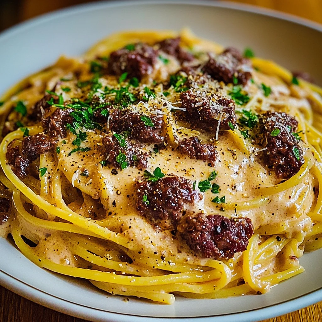 Cajun Beef Spaghetti in Creamy Three-Cheese Parmesan Sauce