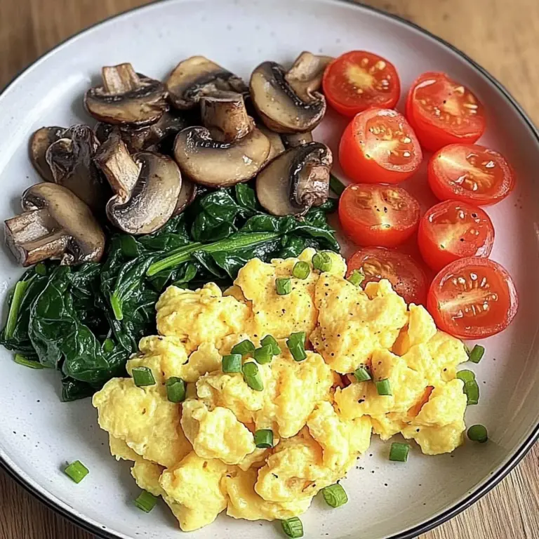 Colorful Scrambled Eggs with Mushrooms, Spinach & Tomatoes