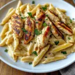 Creamy Chicken Alfredo Pasta with Grilled Chicken Strips