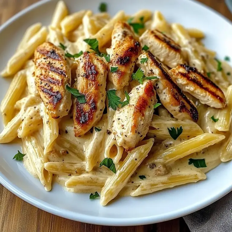 Creamy Chicken Alfredo Pasta with Grilled Chicken Strips