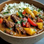 Creamy Coconut Curry Beef with Garlic Naan & Fries
