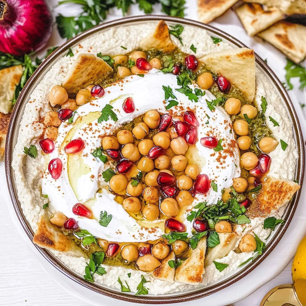 Fatteh (Pita, hummus, and yogurt)