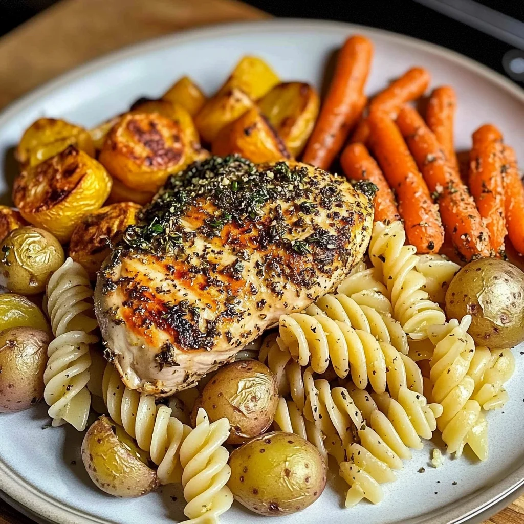 Garlic-Herb Chicken with Roasted Veggies & Creamy Rotini