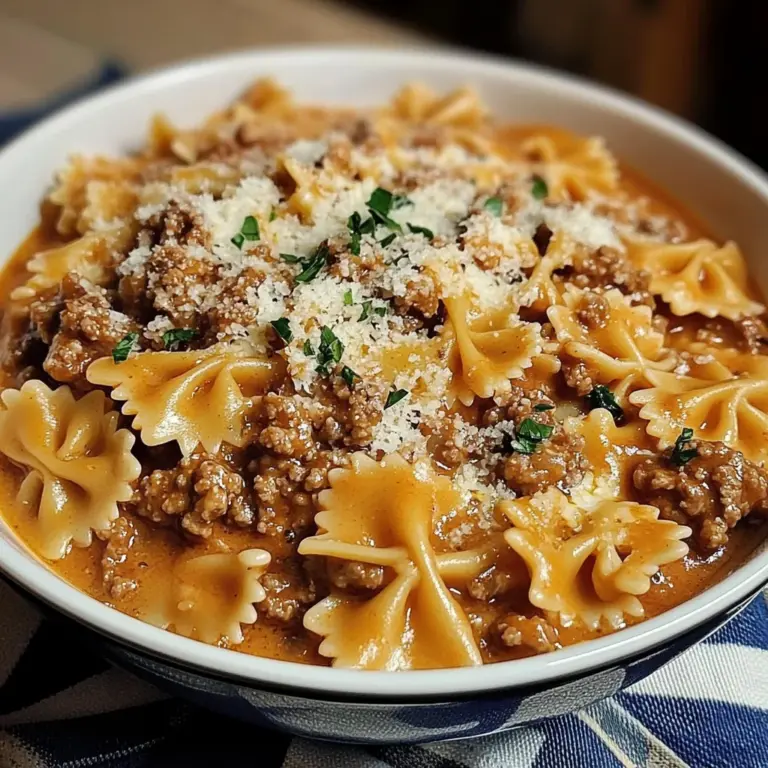 Garlic Parmesan Bowtie Pasta with Creamy Beef