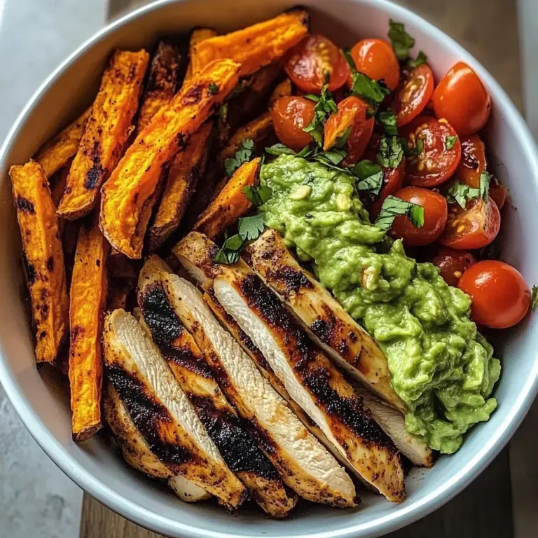 Grilled Chicken Power Bowl with Sweet Potato Fries & Guacamole