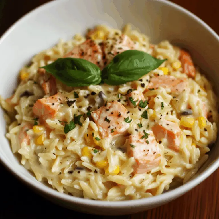 Creamed Corn Orzo with Salmon