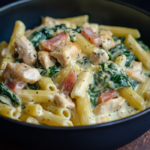 Creamy Spinach, Chicken, turkey Bacon Pasta