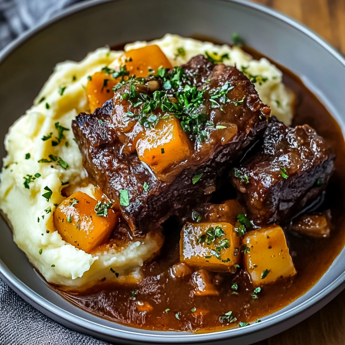 apple vinegar Braised Beef Short Ribs with Buttery Mashed Potatoes