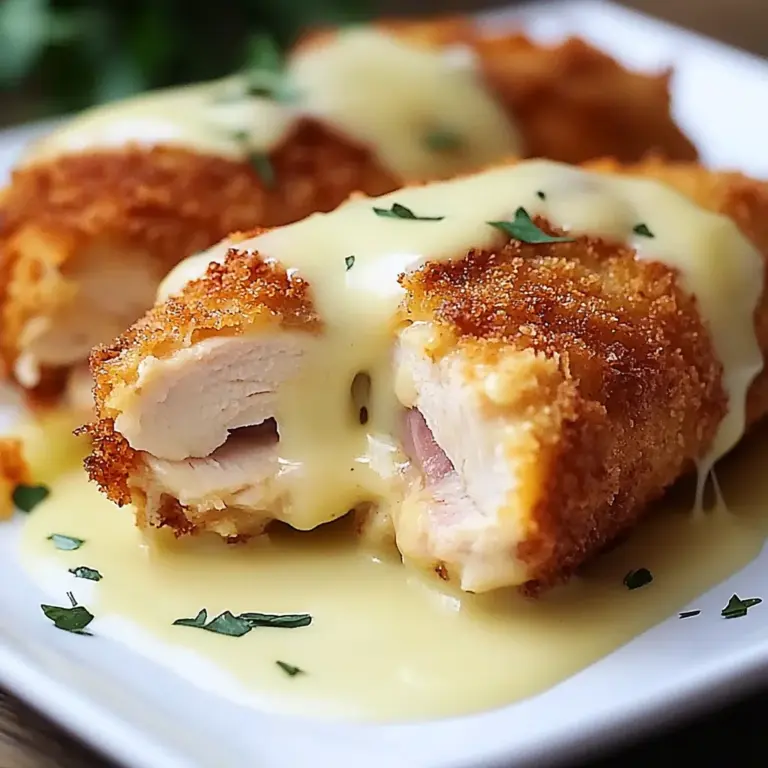 Chicken Cordon Bleu with Swiss Cheese Sauce is delicious.