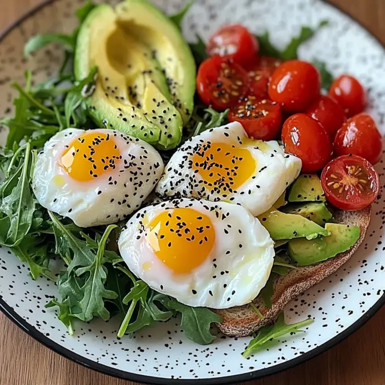 Poached Egg & Arugula Salad with Avocado, Tomato & Cream Cheese Toast