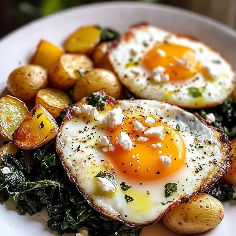 Sunny Eggs with Golden Roasted Potatoes & Sauted Greens
