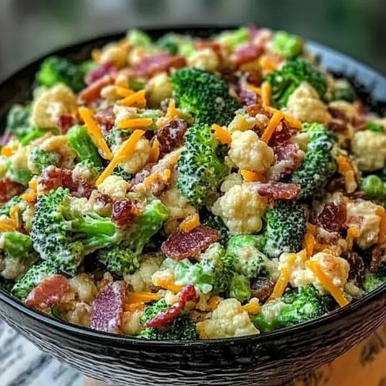 Amish Broccoli Salad with Cauliflower, Turkey Bacon & Raisins