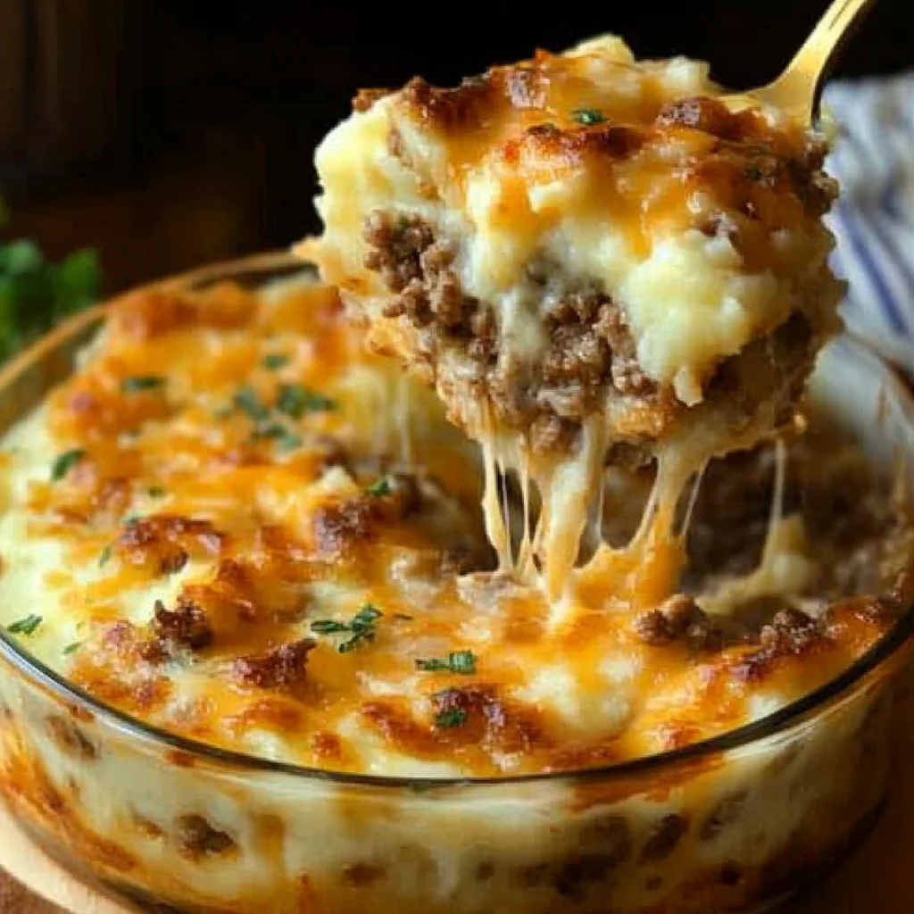Easy chicken hamburger and Mashed Potato Casserole for Family Dinners