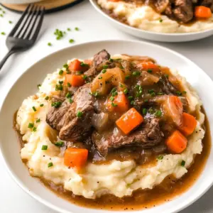 Fall Apple Cider Stew over Mashed Potatoes