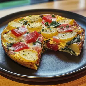 Frittata with Potatoes, Red Peppers, and Spinach Recipe