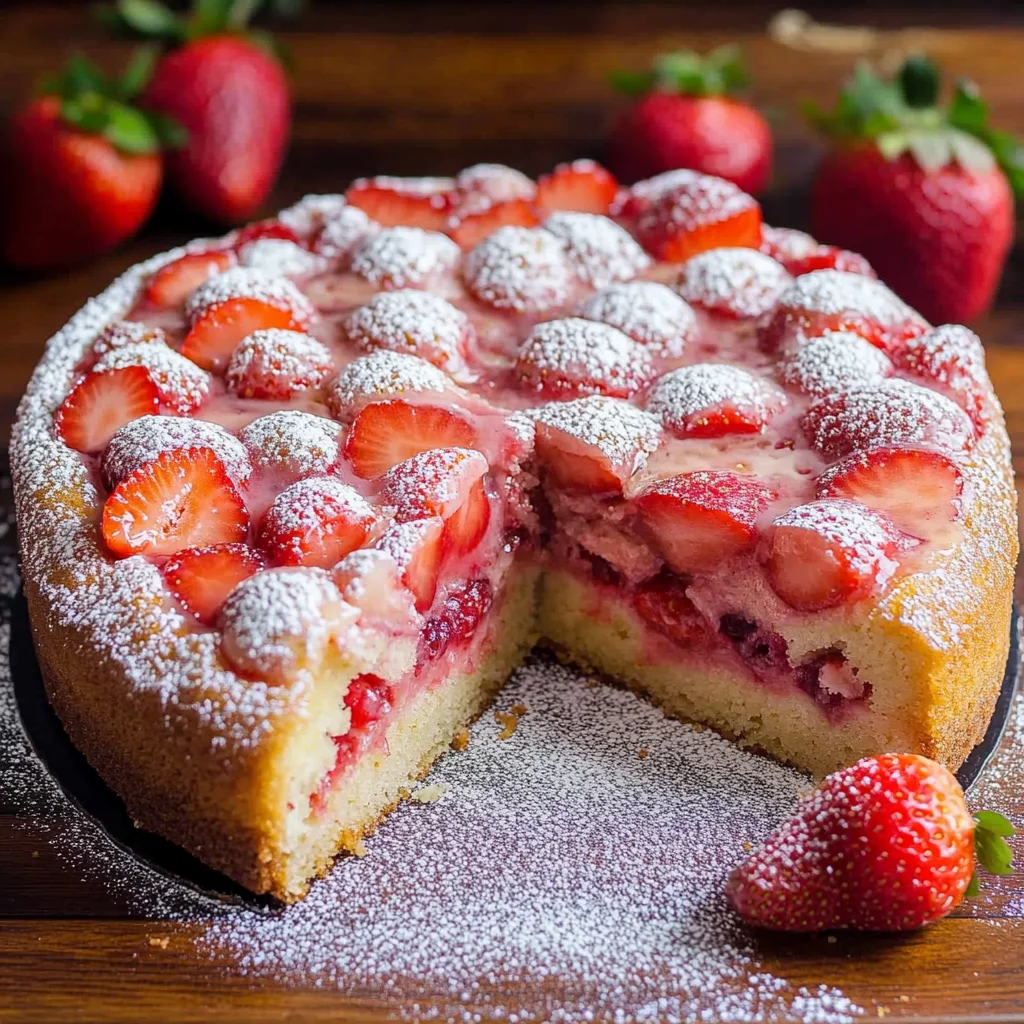Easy Strawberry Cake with Strawberry Sauce