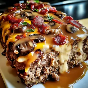 Turkey Bacon Mushroom Swiss Cheese Meatloaf – Easy & Juicy