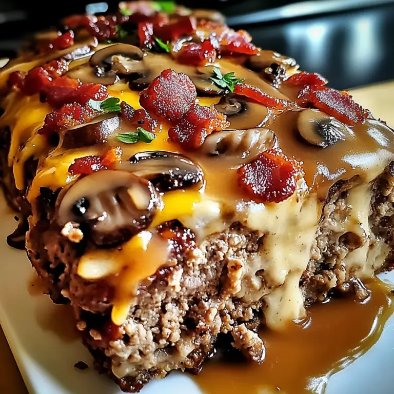 Turkey Bacon Mushroom Swiss Cheese Meatloaf – Easy & Juicy