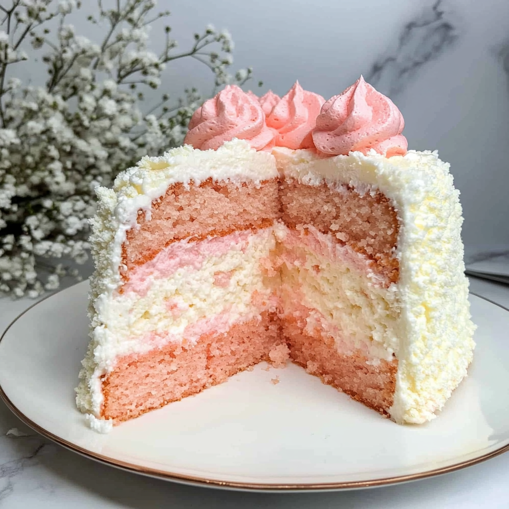 Lychee Cake With Pink Biscuits